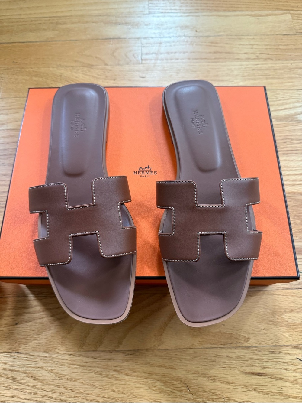 Hermes Brown Oran Slide Sandals